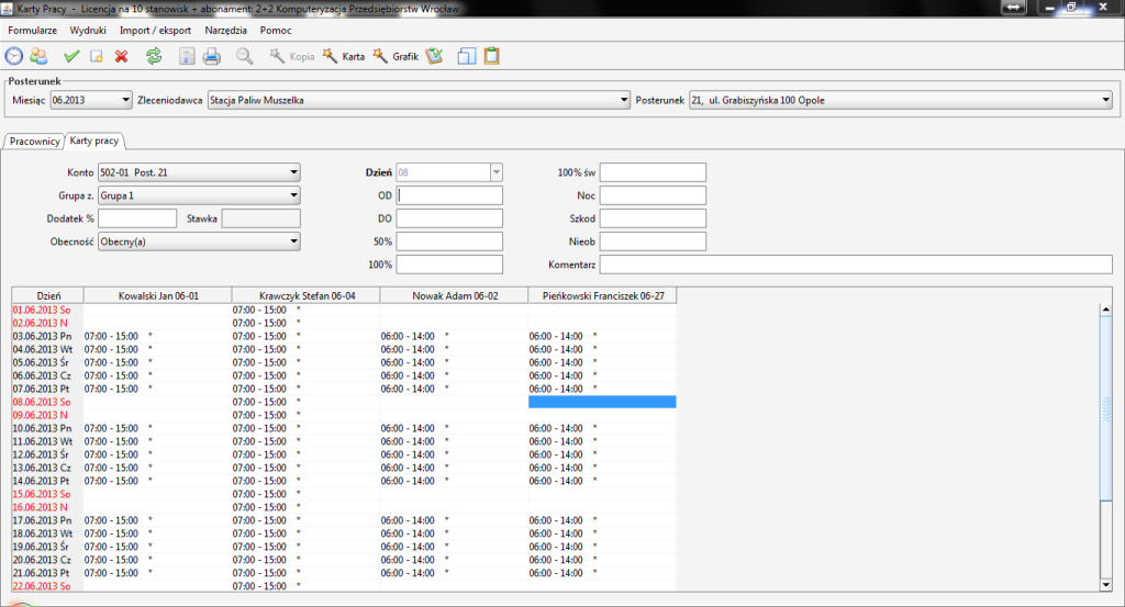 akord karta Karty Pracy 2+2 – Program do ewidencji czasu pracy akord karta